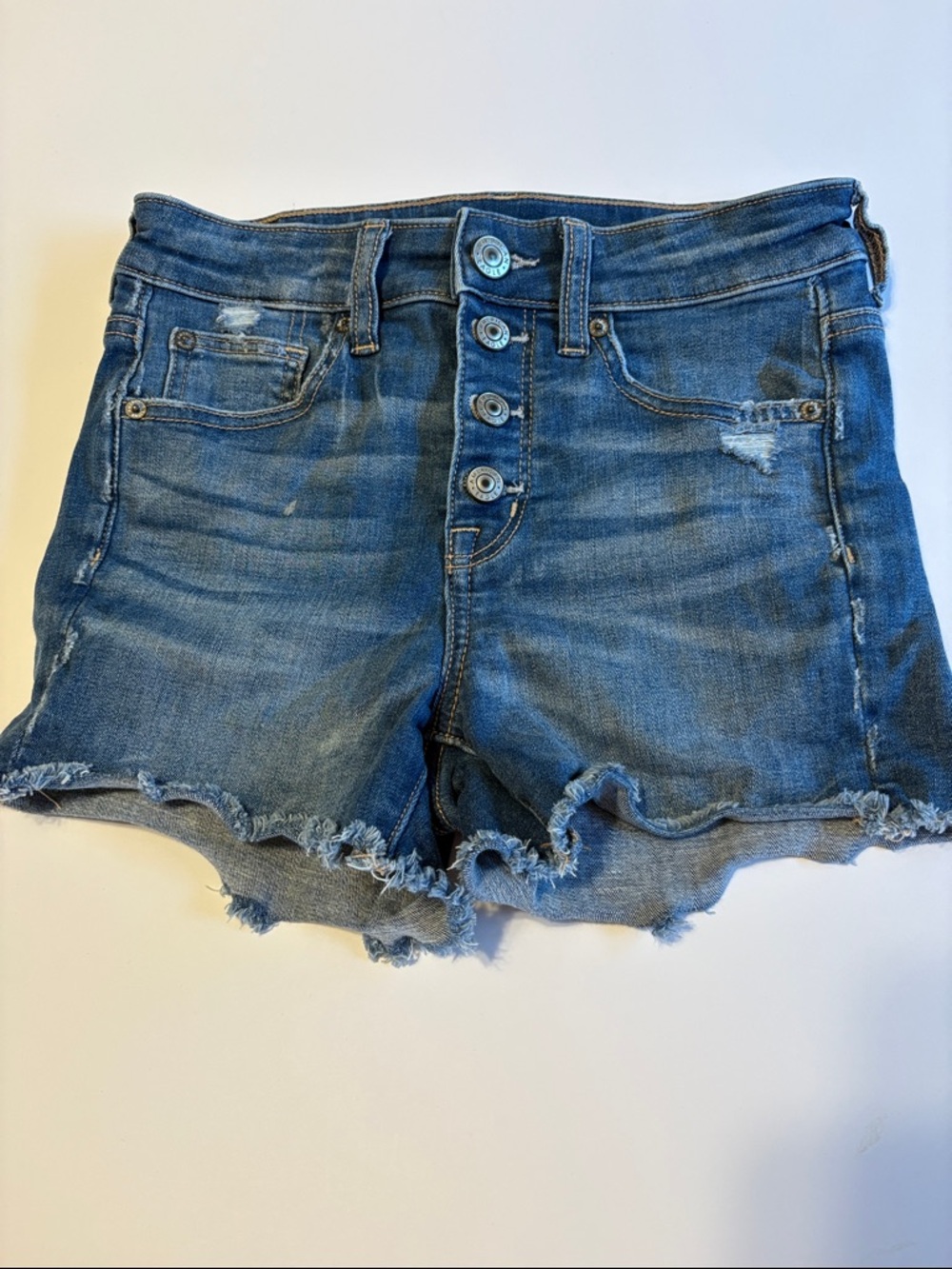 American Eagle Outfitters Medium Blue Distressed Denim Cutoff Shorts
